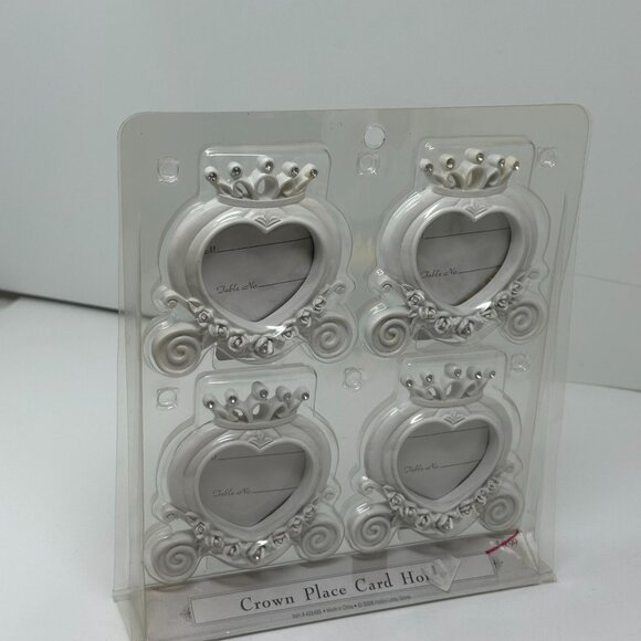 Crown Place Card Holders Heart Design Set Of 4 White Wedding Elegant Tea Party - Picture 5 of 14